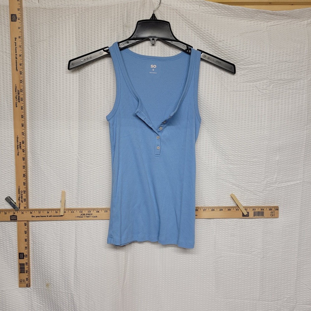 SO Light Blue Ribbed Henley Tank Top Sleeveless Scoop Neck Size S